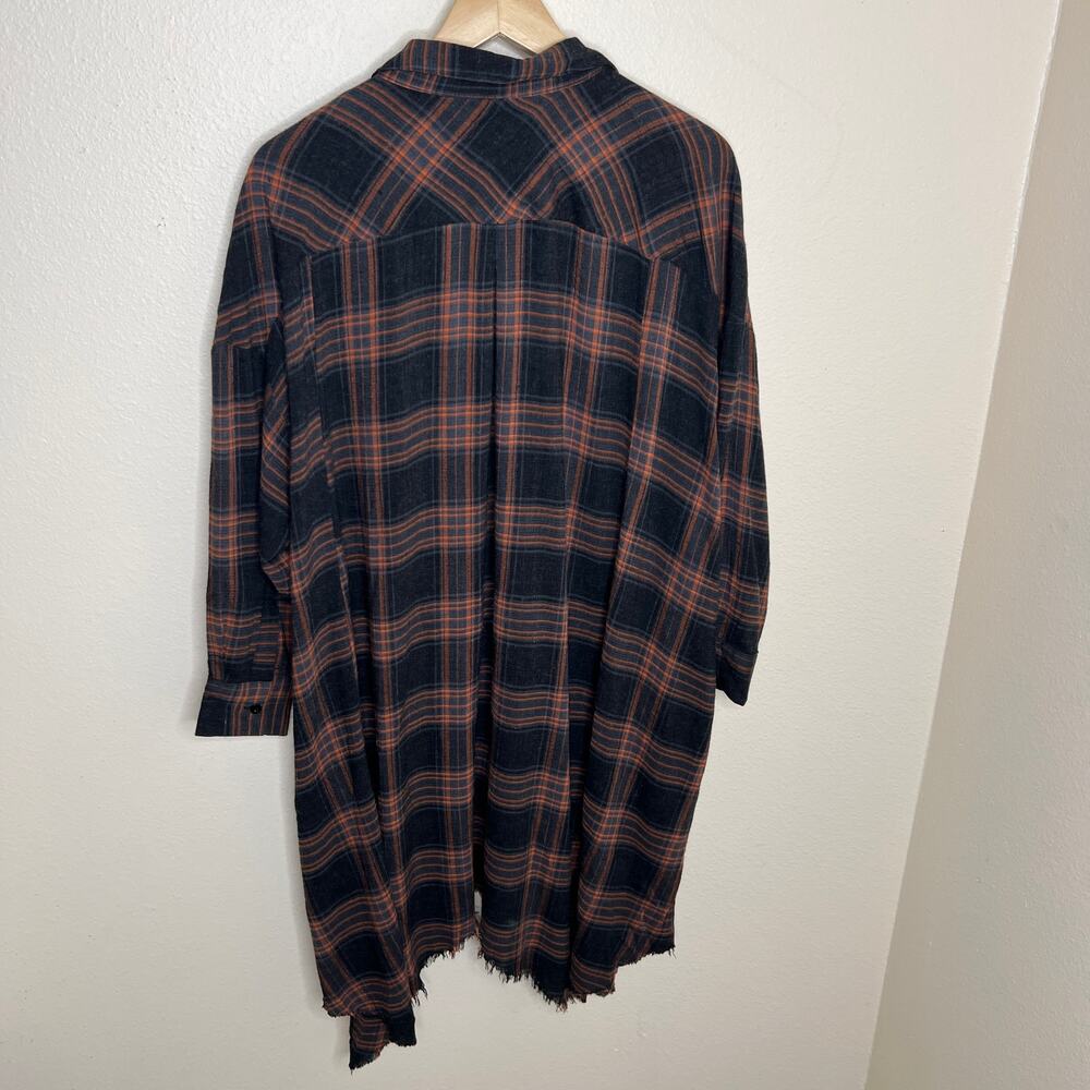 Zara Woman Orange Gray Plaid Oversized Button Up Medium - Picture 6 of 10